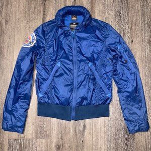 Napapijri Rain Jacket Size Medium Packable Hood Zipper Pockets Hooded Blue EUC